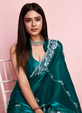 Rama colour partywear saree looking so attractive